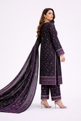 Edenrobe Allure Summer 3PC BlackPurple Printed Lawn