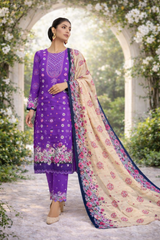 Edenrobe Allure Summer 3PCS Lawn Suit – Purple Print