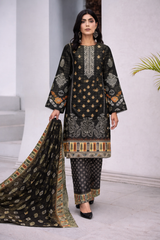 Edenrobe Allure Summer 3PC Suit – Black Zari Duppata