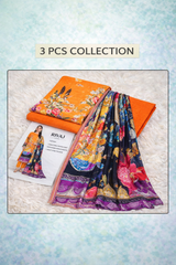 Morjan 3PCS Lawn Suit – Orange Floral Print