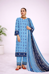 Morjan Sky Blue 3PC Lawn Suit – Floral & Striped Dupatta