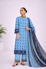 Morjan Sky Blue 3PC Lawn Suit – Floral & Striped Dupatta