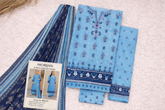 Morjan Sky Blue 3PC Lawn Suit – Floral & Striped Dupatta
