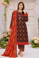 Morjen 3PCS Lawn Suit – Chocolate Brown with Rust Dupatta