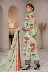 MorJen 3PCS Lawn Suit – Mint Green Floral Print