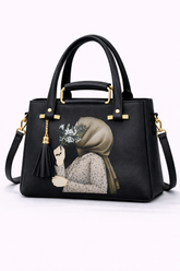 SC Floral Hijab Girl Structured Handbag – Black