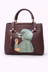 SC Floral Hijab Girl Structured Handbag – Brown