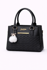 STYLE CARRY Quilted Pom-Pom Tote Bag – Black