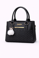 STYLE CARRY Quilted Pom-Pom Tote Bag – Black
