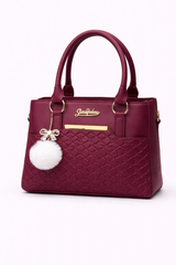 STYLE CARRY Quilted Pom-Pom Tote Bag – Burgundy