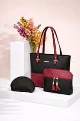 SC Trio Tote Set – Black & Maroon