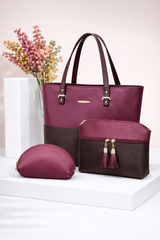 SC Trio Tote Set – Plum & Brown