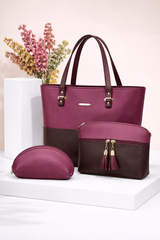 SC Trio Tote Set – Plum & Brown
