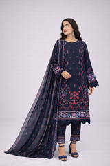 Edenrobe Allure Summer 3PCS Lawn Suit – Navy Blue Print