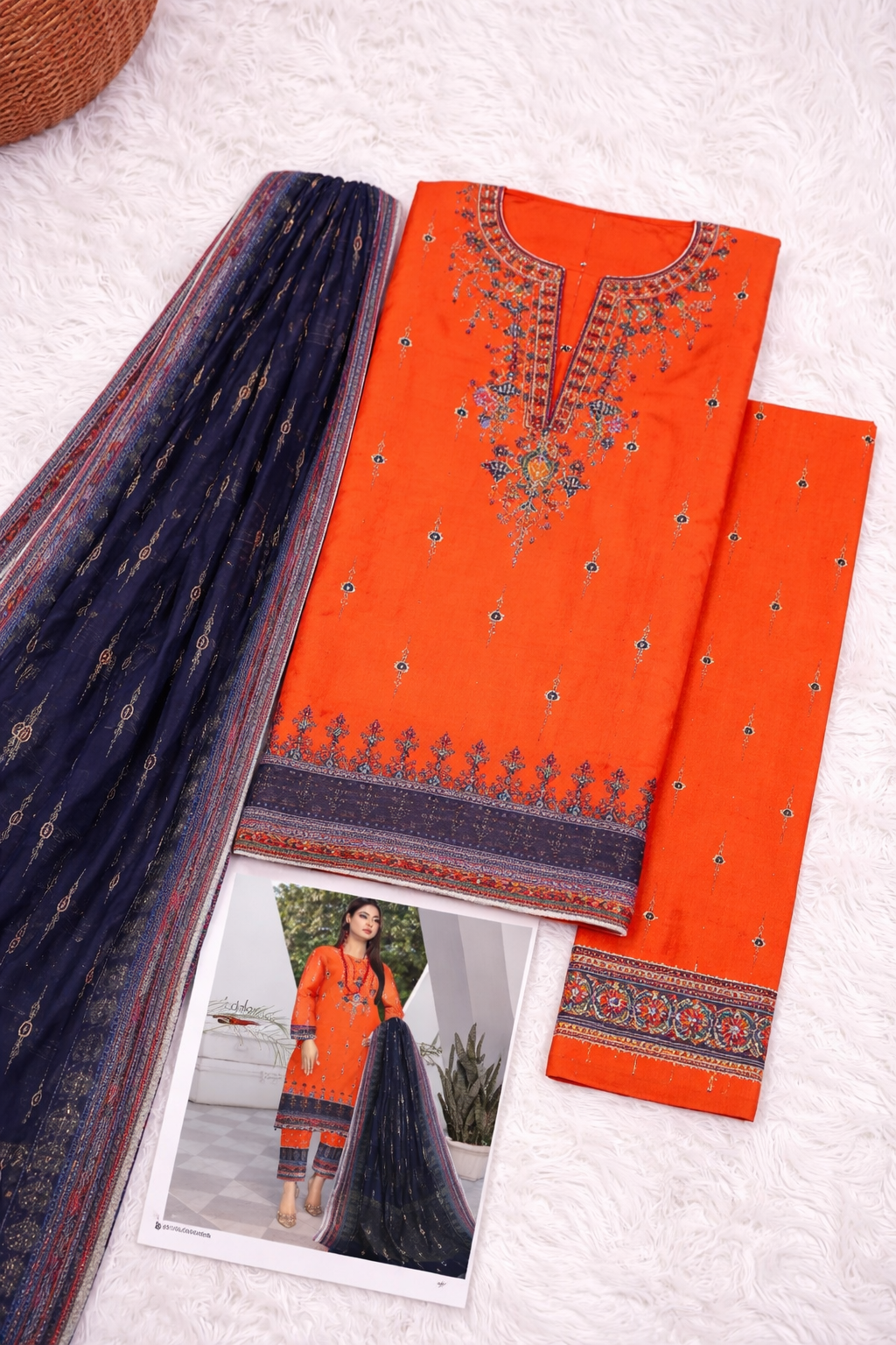Edenrobe Allure Summer 3PCS Lawn Suit – Orange Print