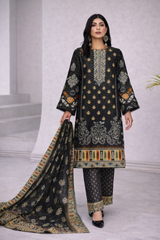 Edenrobe Allure Summer 3PC Suit – Black Zari Duppata
