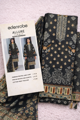 Edenrobe Allure Summer 3PC Suit – Black Zari Duppata