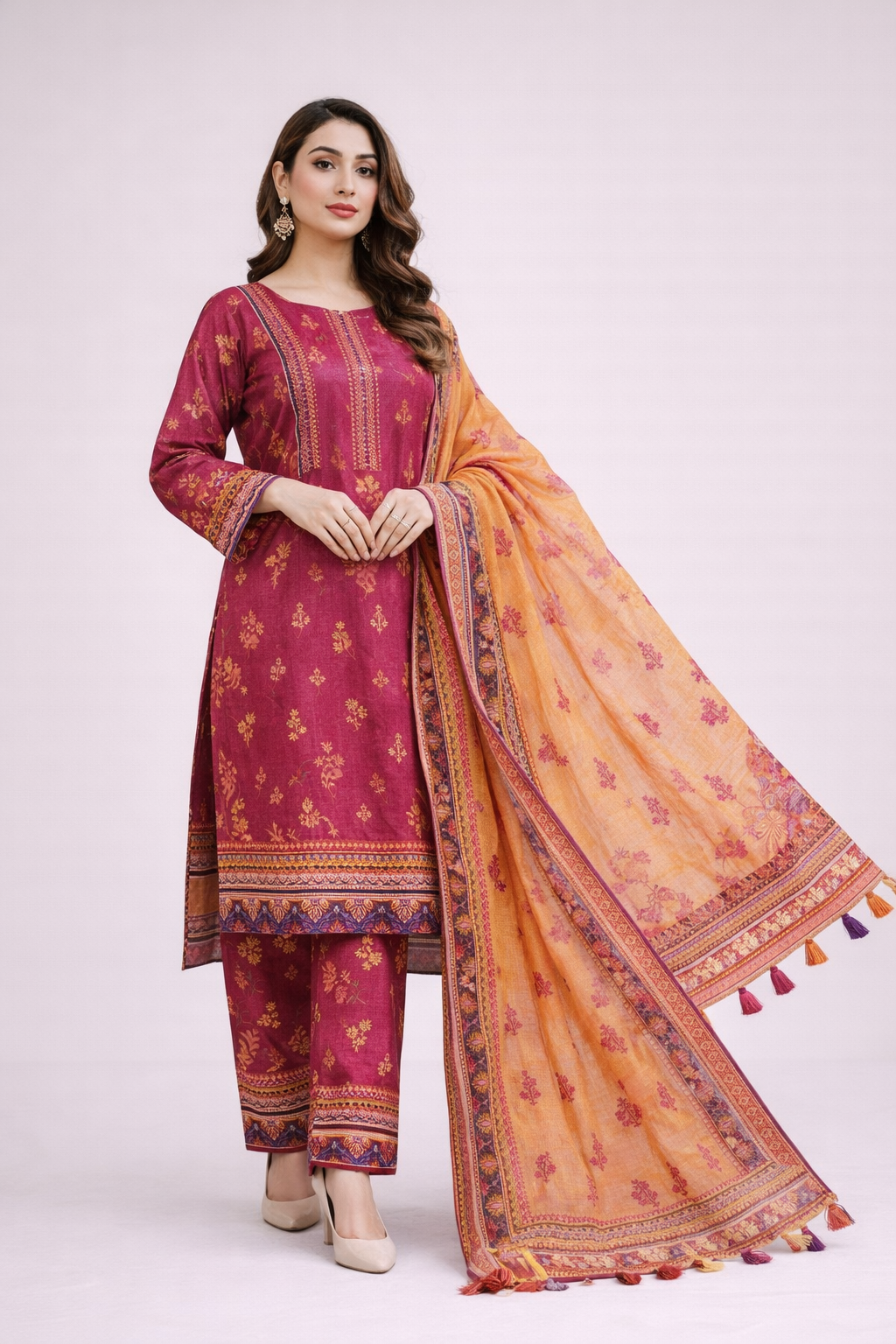 Edenrobe Allure Summer 3PC Suit – Magenta