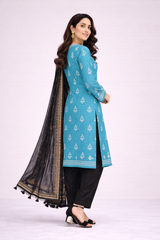 MorJan 3PC Printed Suit with Black Dupatta