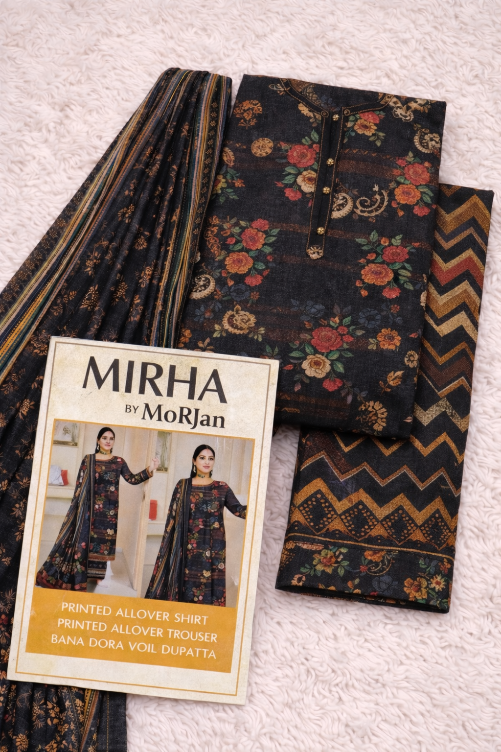 MorJan Black Floral 3PC Printed Suit