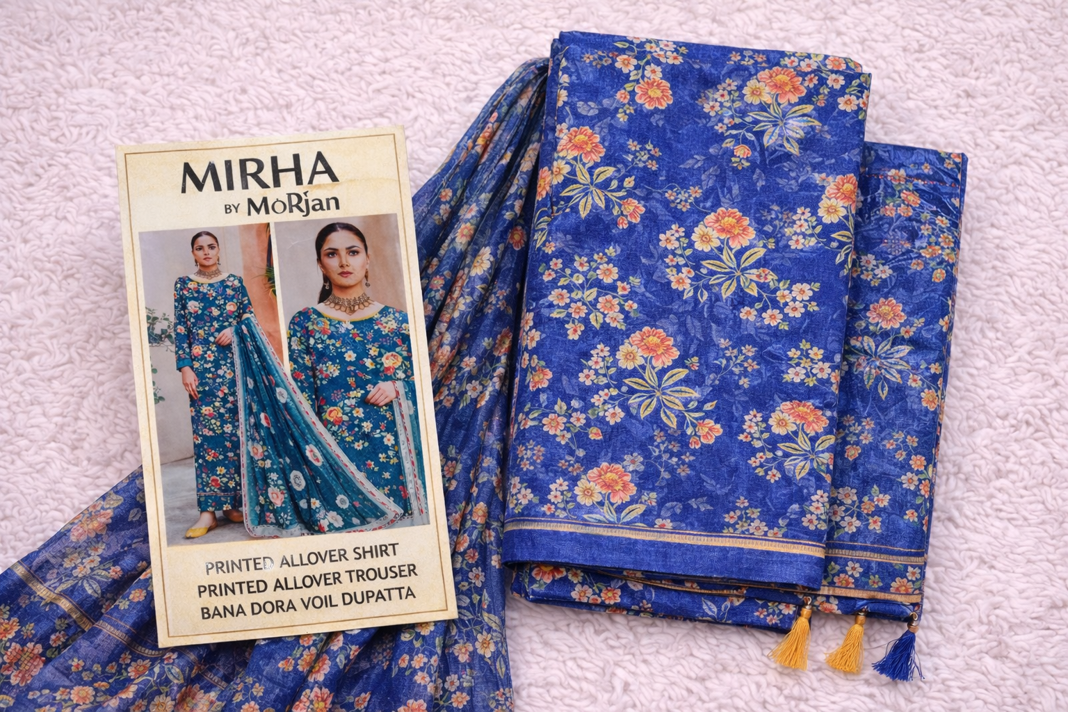 MorJan  Blue Floral 3PC Unstitched Suit