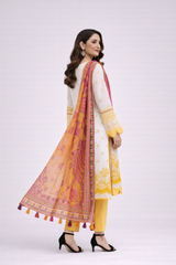 MorJan White & Mustard 3PC Suit with Printed Dupatta