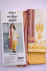 MorJan White & Mustard 3PC Suit with Printed Dupatta