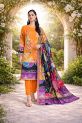Morjan 3PCS Lawn Suit – Orange Floral Print