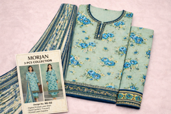 Morjen 3PCS Lawn Suit – Aqua Blue Floral Print