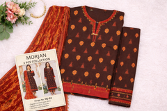 Morjen 3PCS Lawn Suit – Chocolate Brown with Rust Dupatta