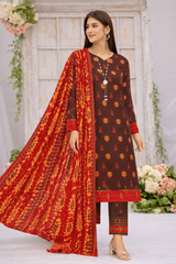 Morjen 3PCS Lawn Suit – Chocolate Brown with Rust Dupatta