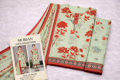 MorJen 3PCS Lawn Suit – Mint Green Floral Print
