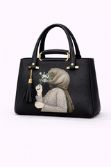 SC Floral Hijab Girl Structured Handbag – Black