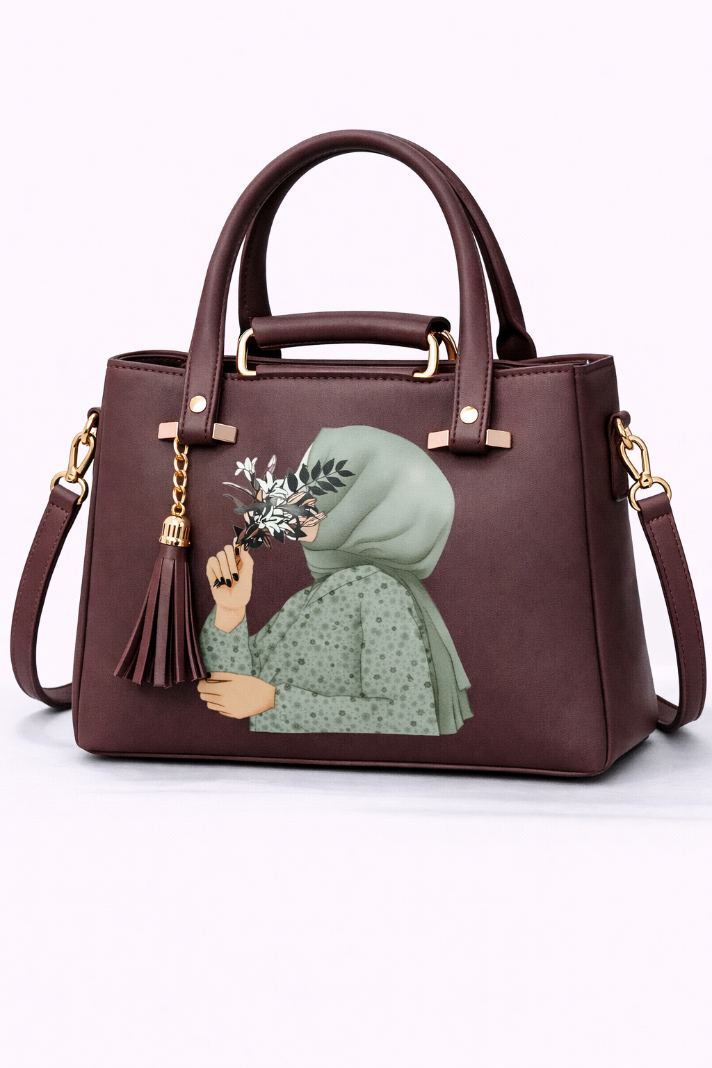 SC Floral Hijab Girl Structured Handbag – Brown