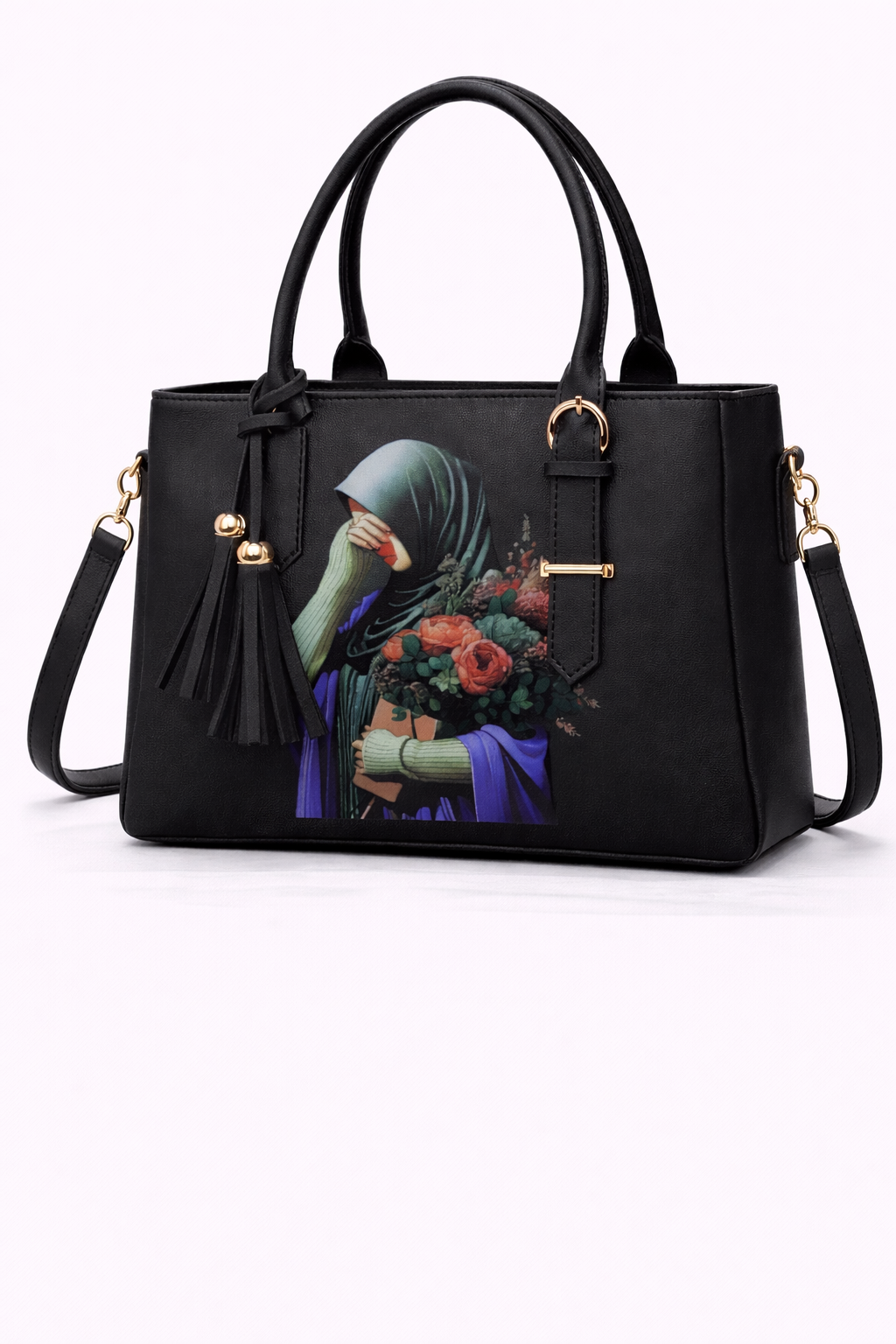 STYLE CARRY Floral Hijab Girl Tote Bag – Black