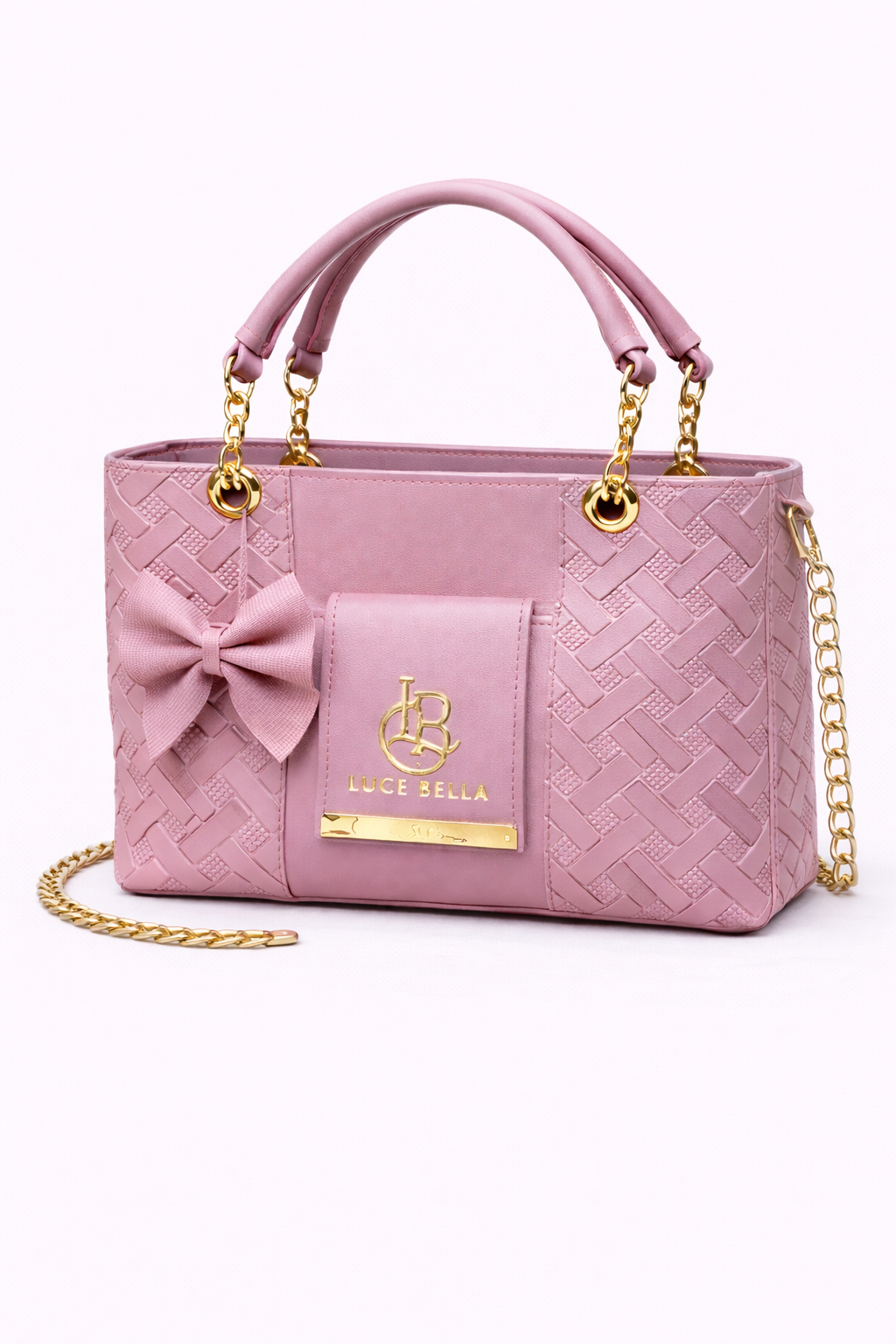 STYLE CARRY Luce Bella Bow Chain Tote Bag – Pink