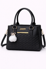 STYLE CARRY Quilted Pom-Pom Tote Bag – Black