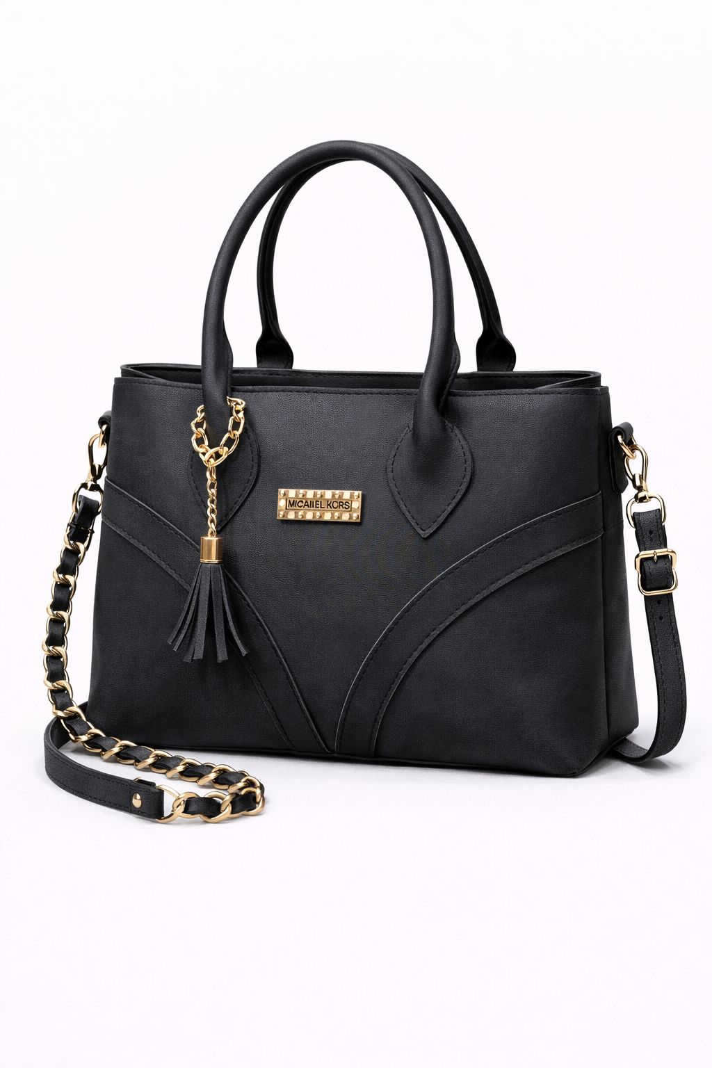 STYLE CARRY Tassel Structured Tote Bag – Black