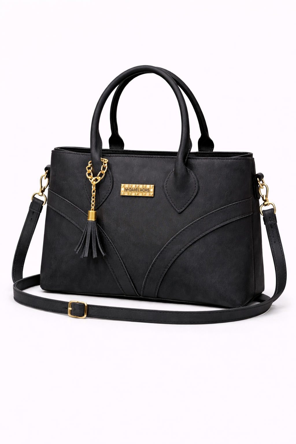 STYLE CARRY Tassel Structured Tote Bag – Black