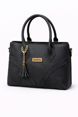 STYLE CARRY Tassel Structured Tote Bag – Black